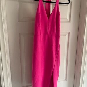 Lulu's Pink Halter Sheath Midi Dress for Cocktail